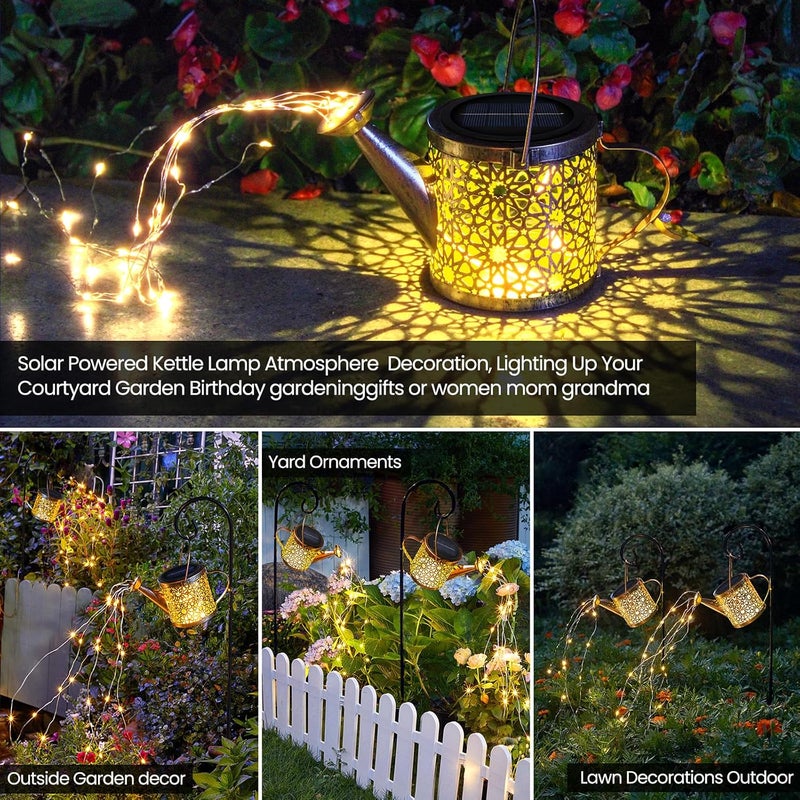 Misawce Solar Lights Outdoor Decorative, Metal Watering Can Lights Waterproof, Small Hanging Garden Decor Yard Outside Patio Lawn, Gifts for Mom Grandma Women Birthday(Warm White) - Image 2